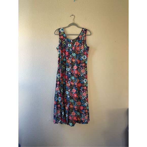 Vintage y2k 90s floral button front midi dress size medium petite - Picture 1 of 5
